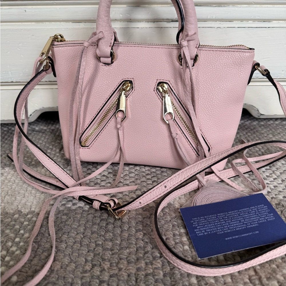 Pink and Gold Satchel with Structured Design and Top Handles
